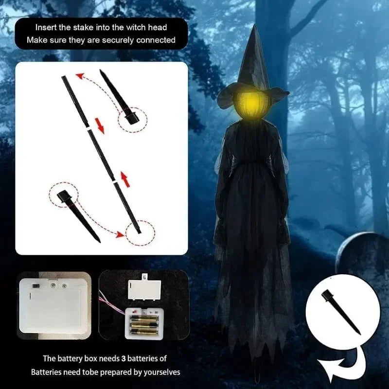 Interactive Light-Up Witch Decoration with Motion Sensor Scary Sound Effects Creepy Animated Prop for Haunted House Halloween