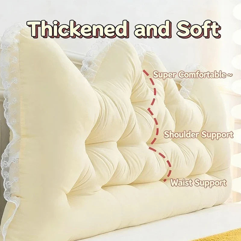 Korean Style  Pure Color Reading Pillow with Lace Trim Backrest  and Anti-Collision Waist Belt, Large Backrest Support Bolster