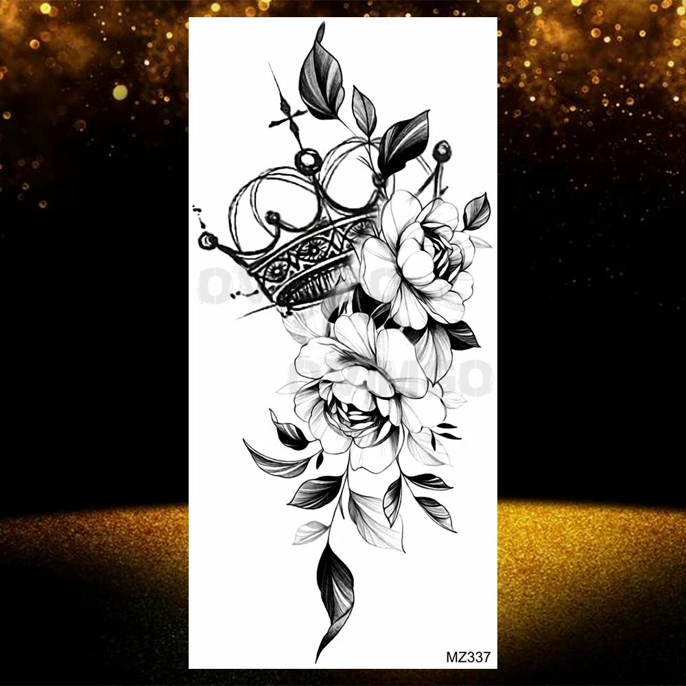Realistic Black Rose Flower Temporary Tattoos Fake Waterproof Tatoo Body Art Arm Leg Floral Peony Bloosom Tattoo Stickers Makeup