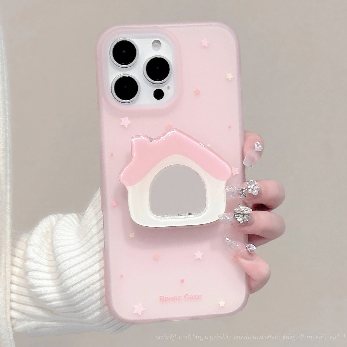 Korean Stars Cute Makeup Mirror Pink House Holder Soft Phone Case For iPhone 16 15 14 13 12 Pro Max Shockproof Bumper Back Cover