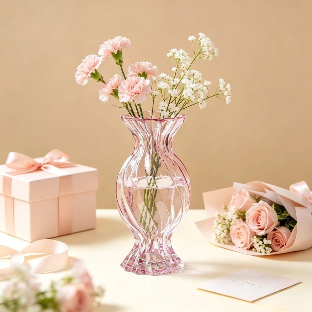 Modern Textured Glass Vase Decorative Flower Arrangement Container for Tabletop Wedding Party Indoor Home Decor
