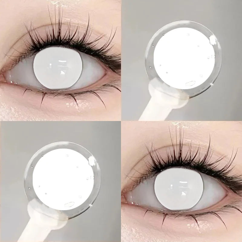 1 Pair White Halloween Cosplay Cat's Eyes Colorld Contact Lenses Anime Grey Contact Lenses Yellow Bloodthirsty Pupils