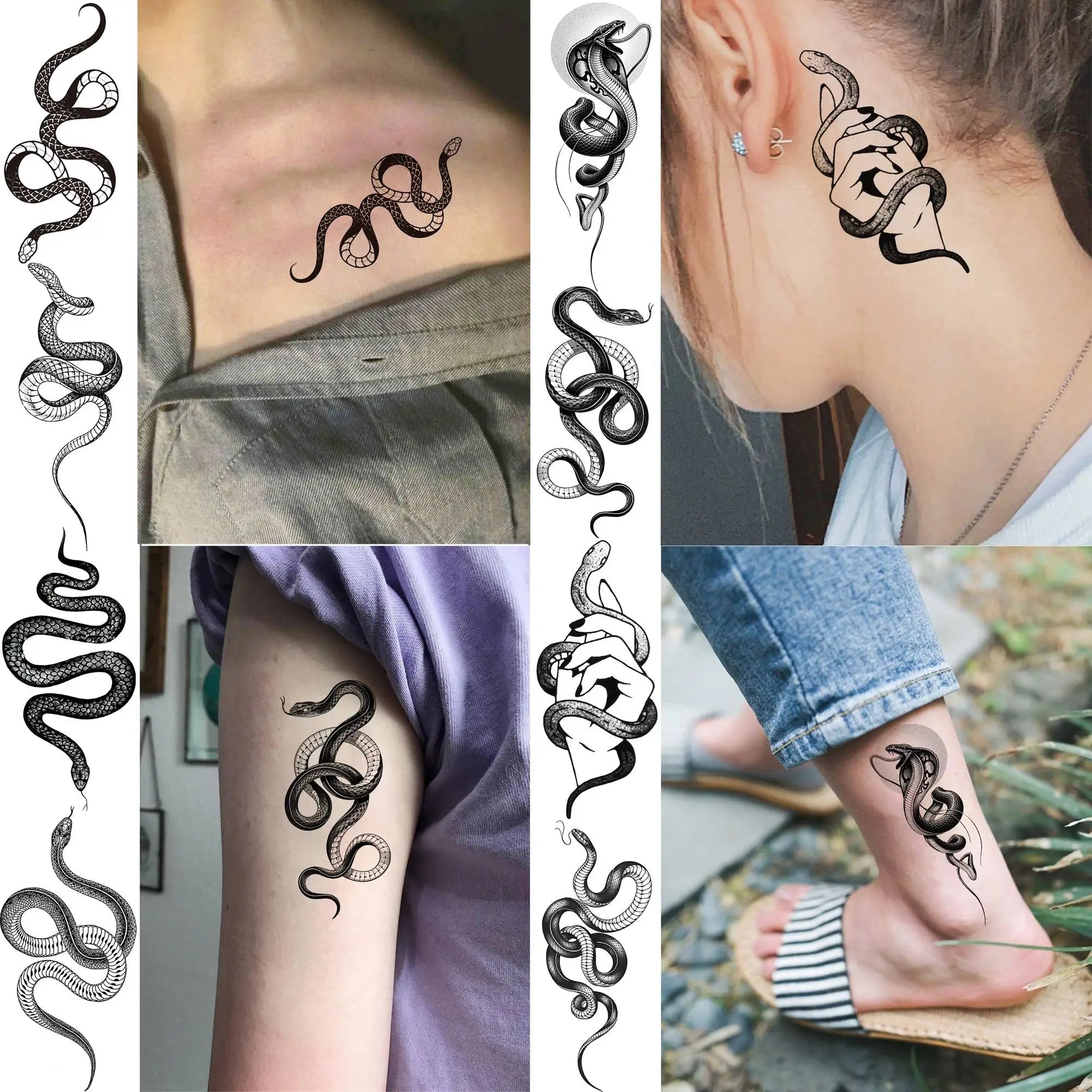 18 Sheets Small Snake Temporary Tattoos For Men Women Neck Hands Fake Tattoo Stickers DIY Small Black Snake Tattoos Holiday 3D