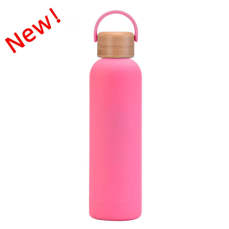 Sports Thermos Cup With Bamboo Lid And Handle,Stainless Steel Vacuum Flasks,Camping Gym Drinkware,Small Mouth Water Bottle,750ml