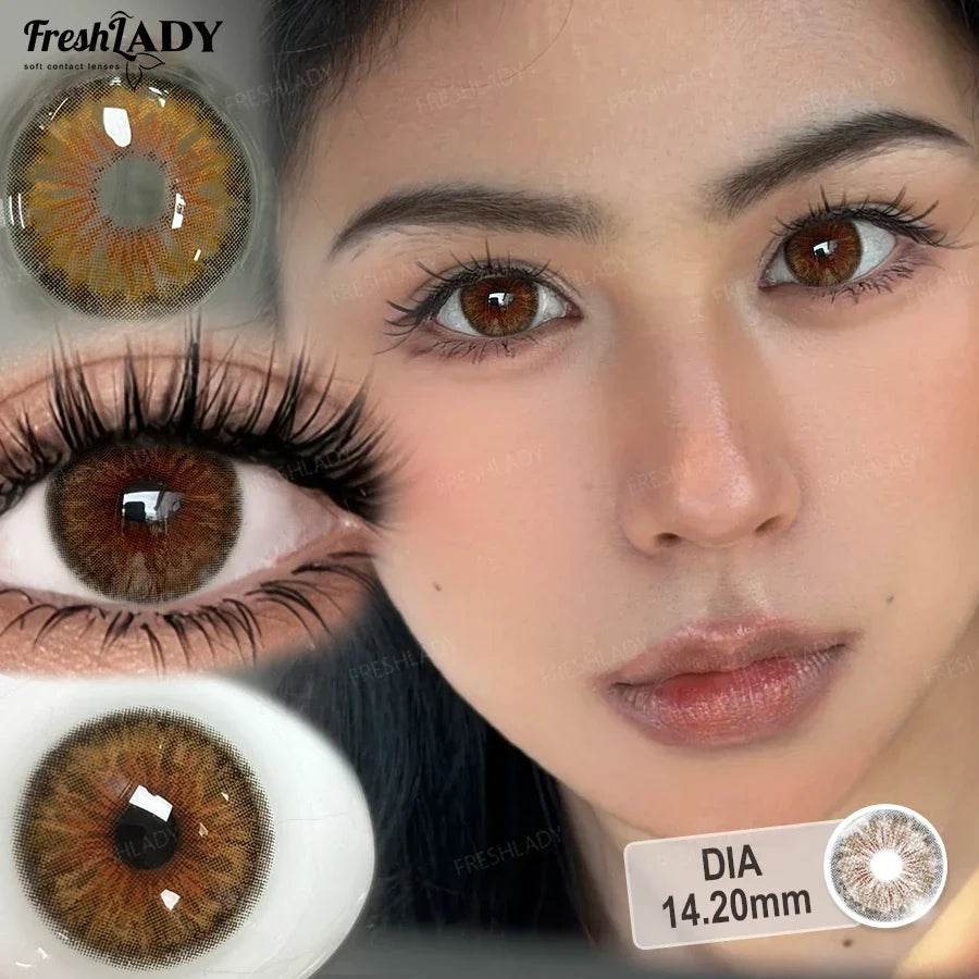 1 Pair Colored Contact Lenses Natural Brown Pupils Eyes Contact lenses Green Soft Contacts 14.20mm