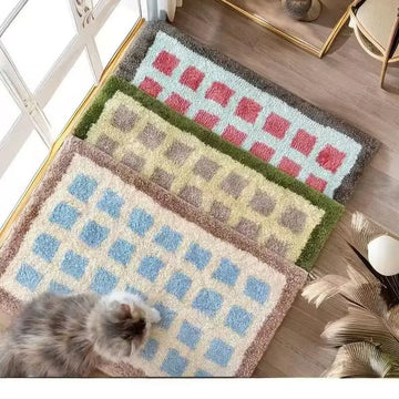 Cute Plaid Soft Tufted Carpet Ant-slip Rug Floor Mats Bathroom Absorbent Bathroom floor mat plush carpet toilet non-slip