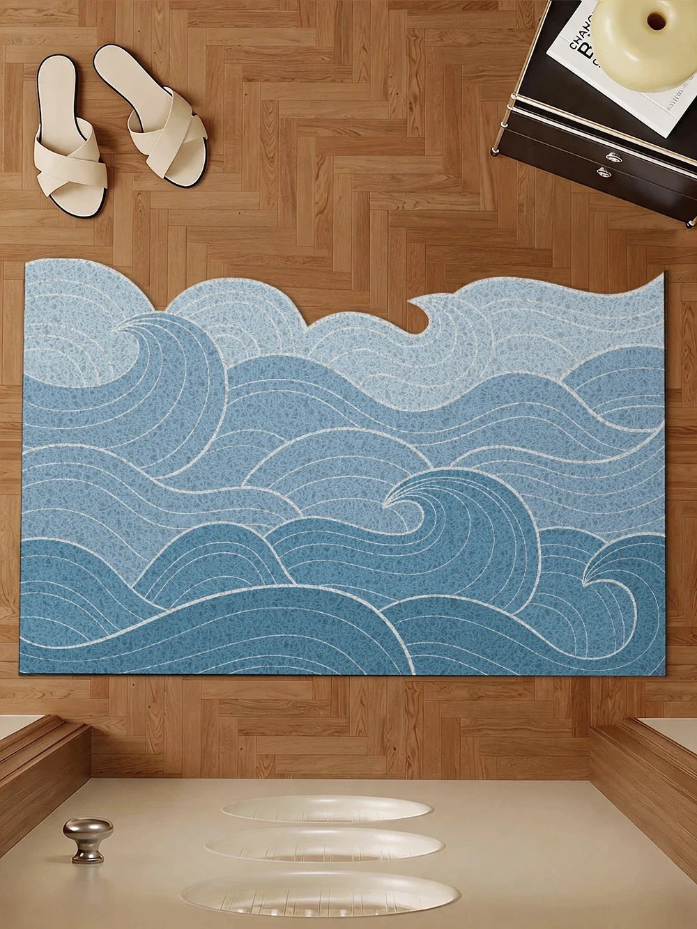 Durable Entrance Mat with Mountain/Wave Design Non-slip Easy-to-Clean Pad for Home Foyer Entrance & Indoor Floors