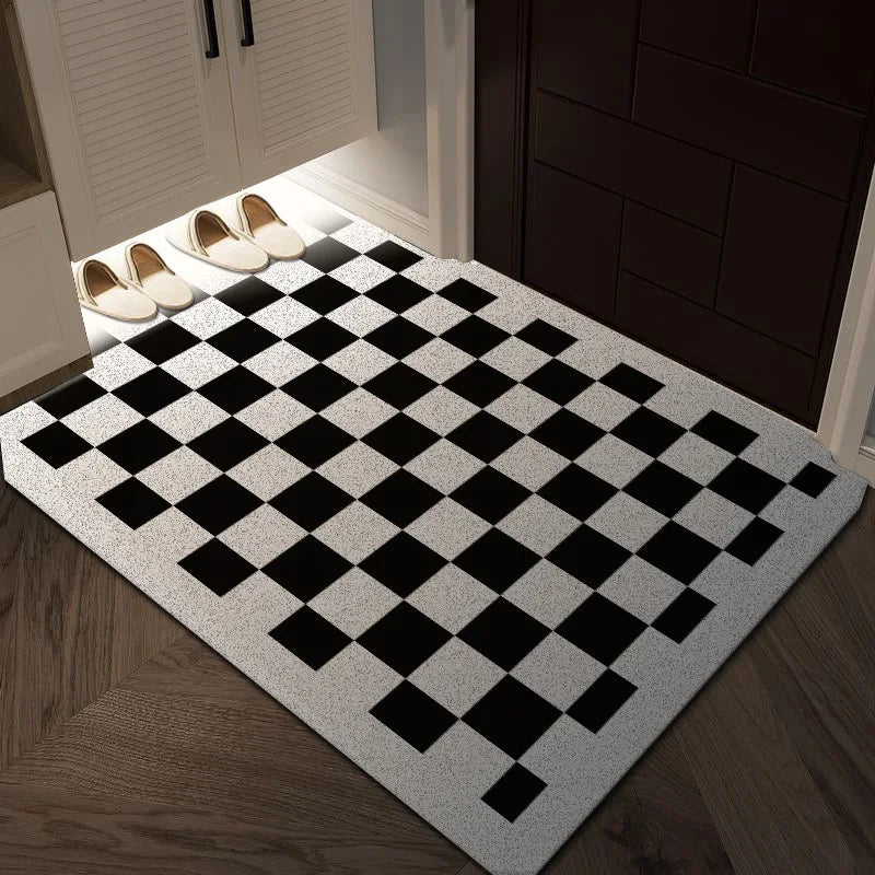 Black & White Geometric Wire Loop Entryway Mat Heavy Duty Non-Slip Door Rug