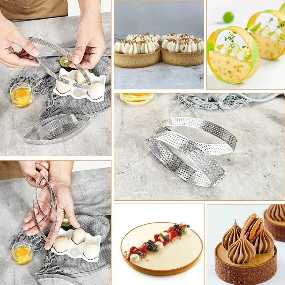 10PCS Fan-Shaped Pastry Rings Stainless Steel perforate non-stick Cake Mousse Tart Ring profession French Pastry Baking Tools