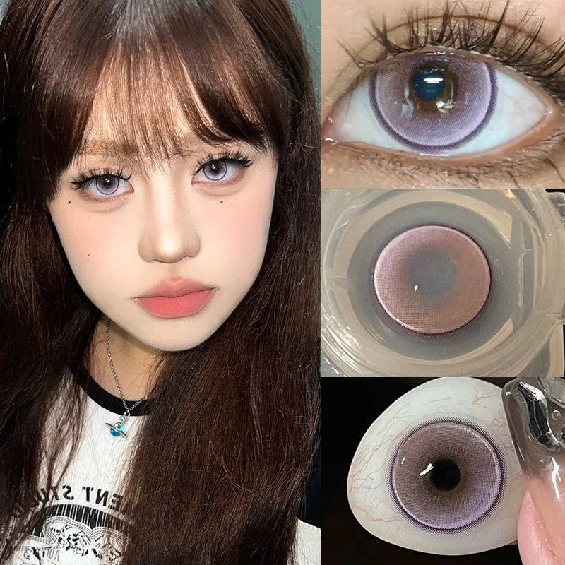1 Pair New Colored Contacts Lenses Fashion Blue Lense - 0.00 To - 8.00 Diopter Lenses High Quality Cute Beautiful Pupils