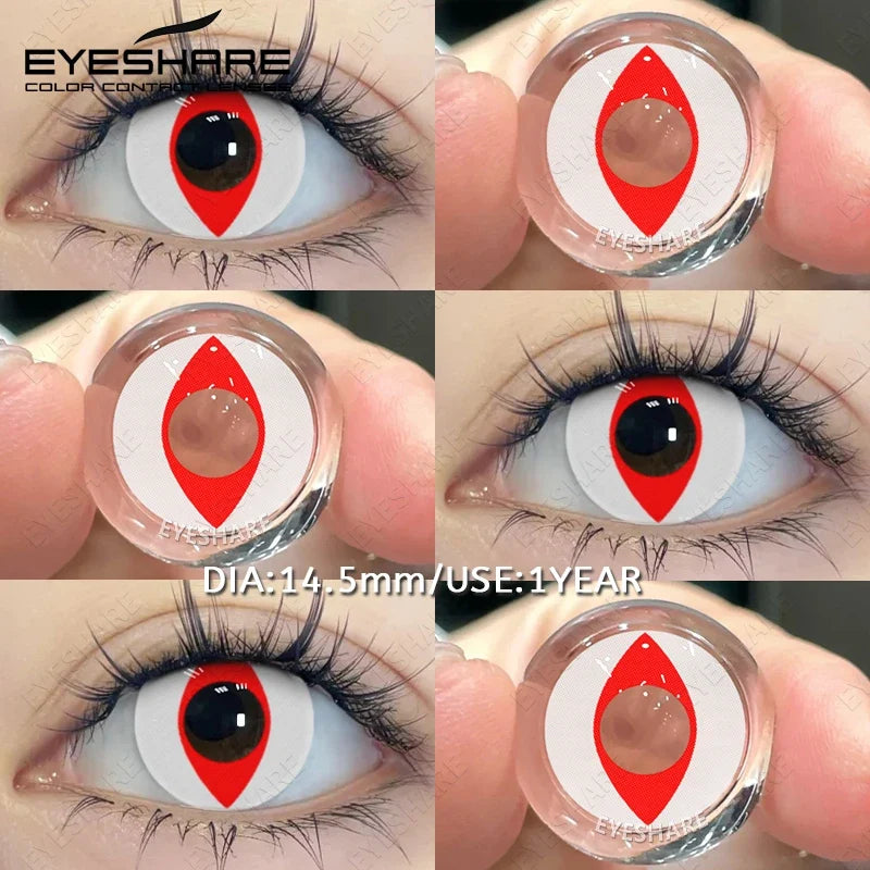 2pcs Cosplay Colored Contact Lenses Anime Cateye White Eye Lenses Halloween Red Makeup Lens Green Color Eyes Contact