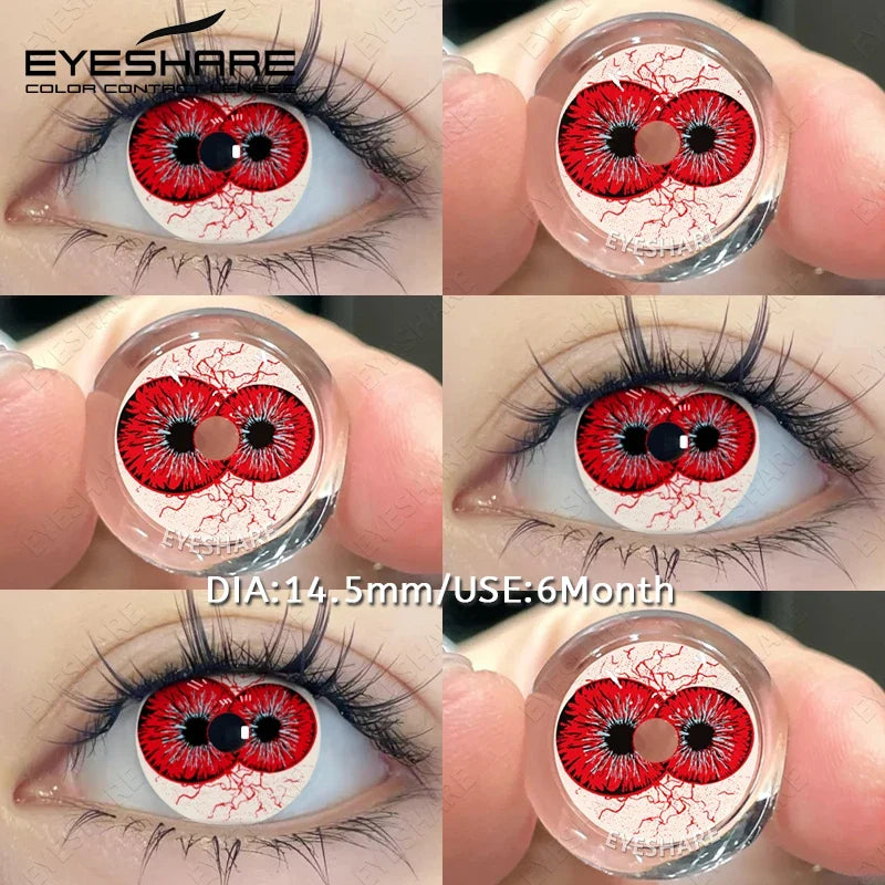 EYESHARE 1Pair Cosplay White Lenses Halloween Color Contact Lenses Red Eye Makeup Lenses Crazy Contact Lenses Black Eyes Lens