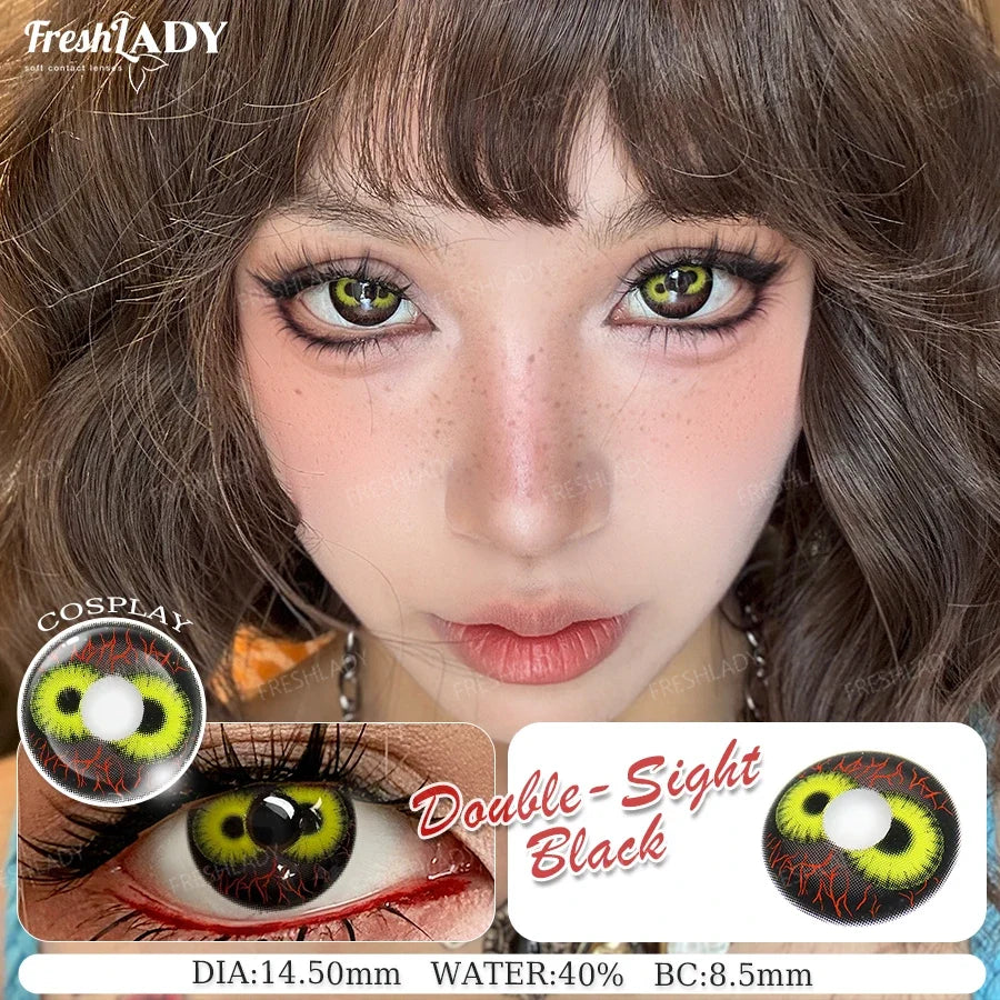 2pcs Cosplay Color Contact Lenses Yellow Black Soft Contact Lenses Halloween Role Play Party Crazy Cosmetic Lense 14.50mm