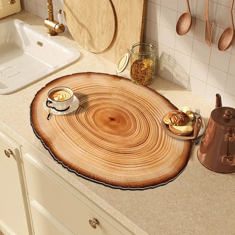 Natural Wood Grain Diatomite Kitchen Mat Super Absorbent Fast Drying Pad for Kitchen Countertop Dish Drying & Coffee Table Use