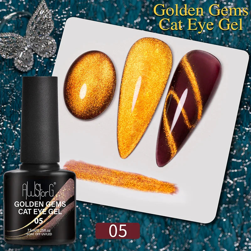 7.5ml Golden Gradient Cat Eye Nail Polish Gel Phototherapeutic Gel Soak Off Nail Magnetic Gel Polish Nail Art DlY