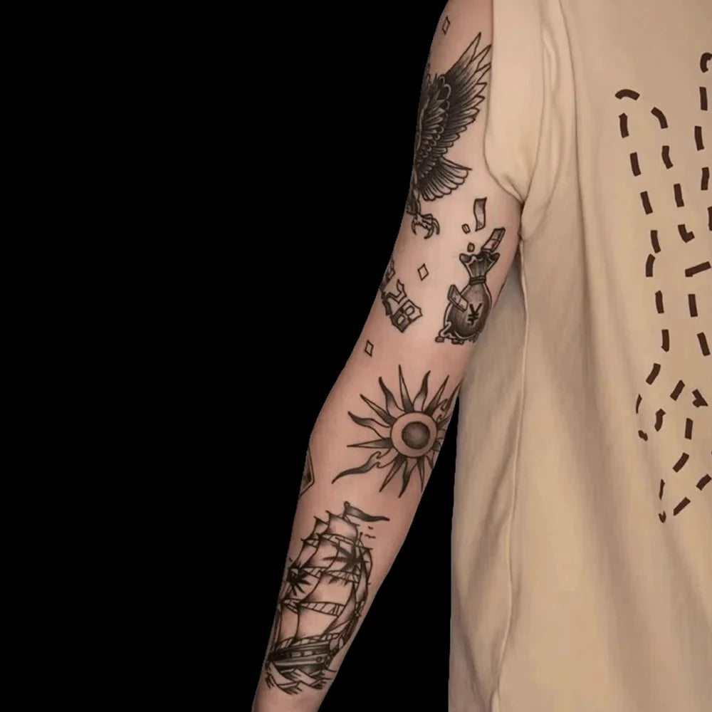 Magic Tattoo Splicing Pattern with Large Flower Arm Eagle Waterproof Temporary Tattoo Sticker Lasts To 15 Days Eagle Tattoo