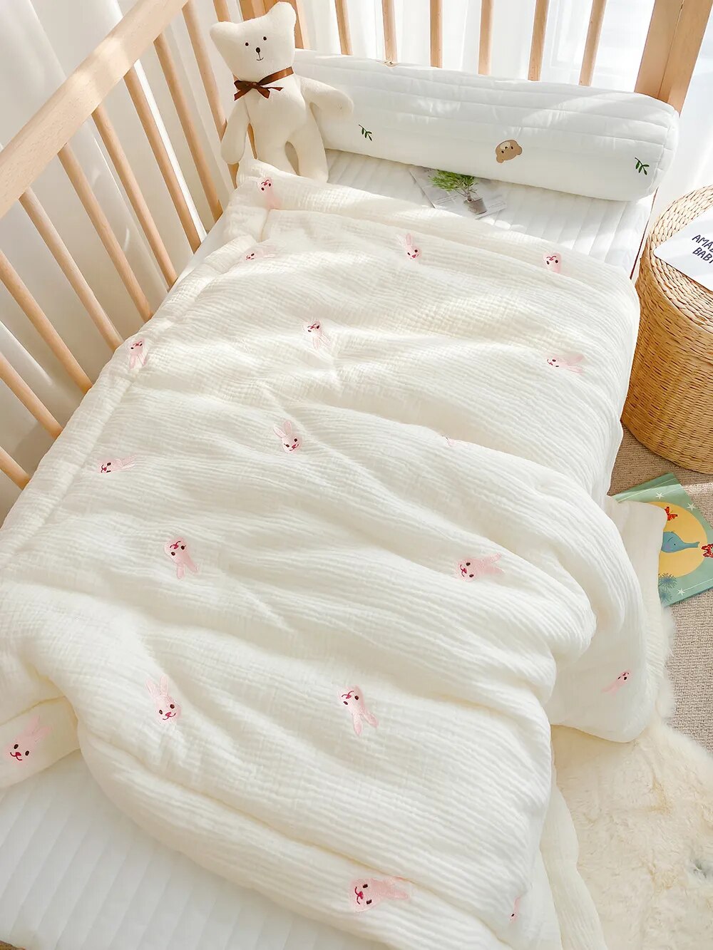 Korean Cream Baby Quilt Pure Cotton Mink Blanket Baby Four Seasons Warm Soft Wool Swaddle Wrapped Bedding 1.2x1.5M