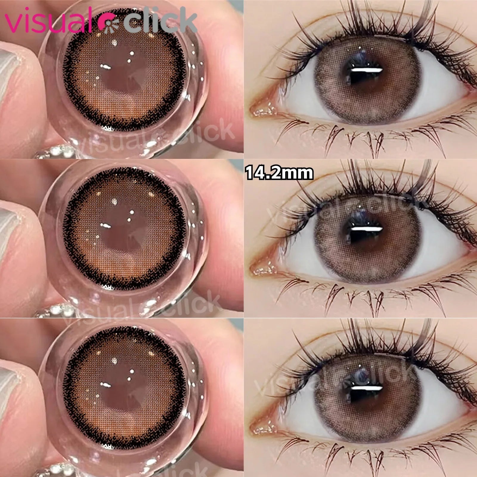 VisualClick Colored Contact Lens Nature Brown 2Pcs/Pair Year New Lenses with Myopia Degree Grade 0.00- 8.00 Soft Lens