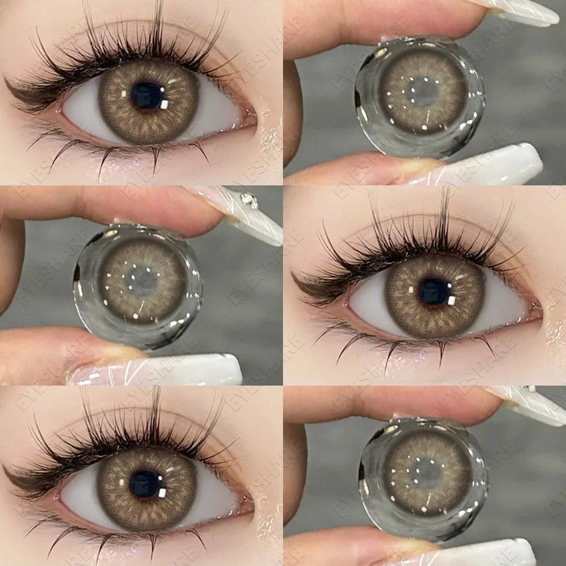 1Pair Natural Colored Contact Lenses with Prescription Myopia Lenses with Degree Gray Pupils Lens Brown Lenses Yearly