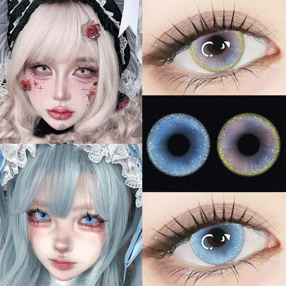 Eyes Color Contacts Colored Contact Lenses Lens Small Pupil Cosmetic Cosplay Blue 2Pcs 12 Months 1 Year Yearly Use