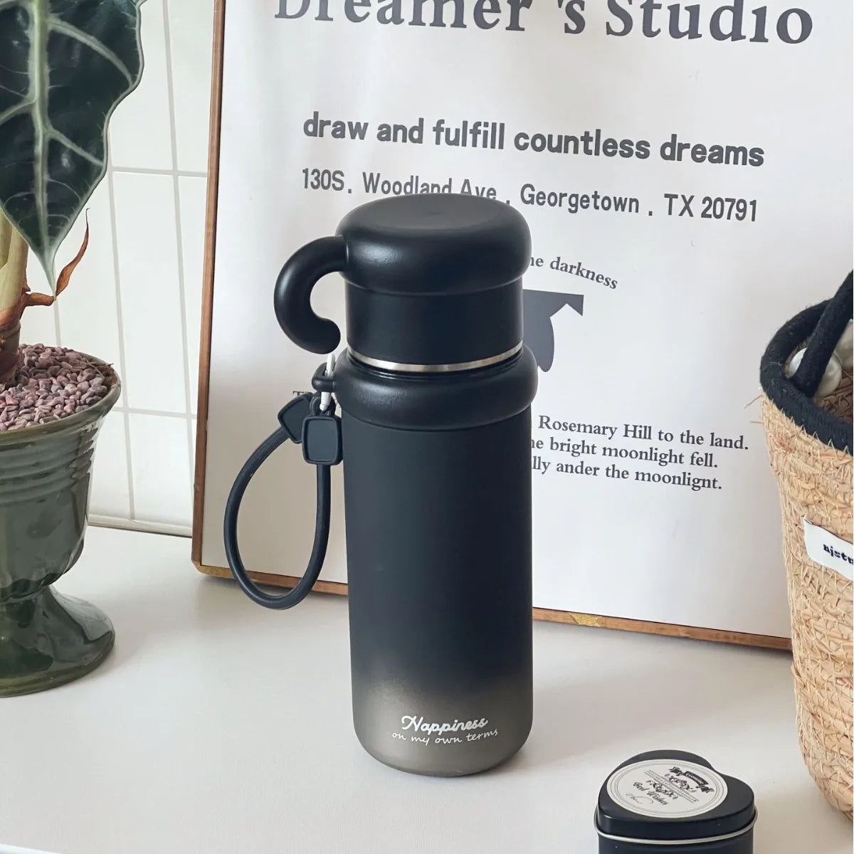 Cute Insulated Stainless Steel Liner Water Bottle, 500ml Drinking Cup & Spout Portable Heat-Resistant Food Grade for Kids