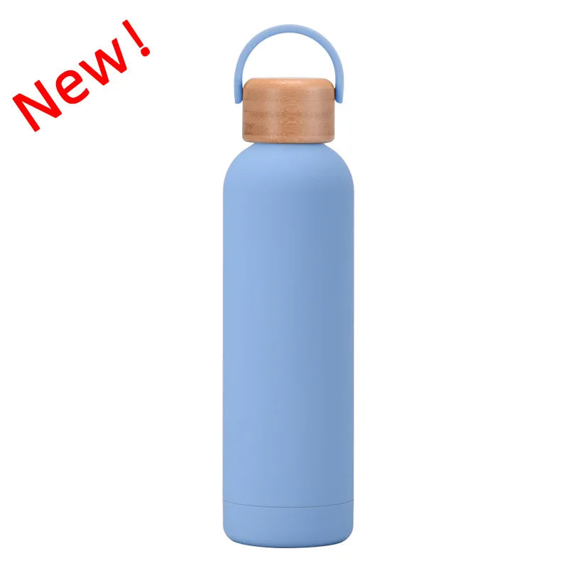 Sports Thermos Cup With Bamboo Lid And Handle,Stainless Steel Vacuum Flasks,Camping Gym Drinkware,Small Mouth Water Bottle,750ml