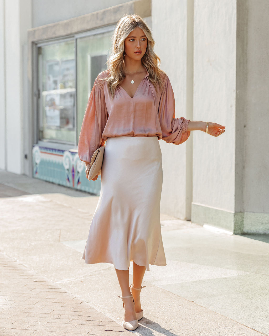 Shawn Satin Midi Skirt - Champagne