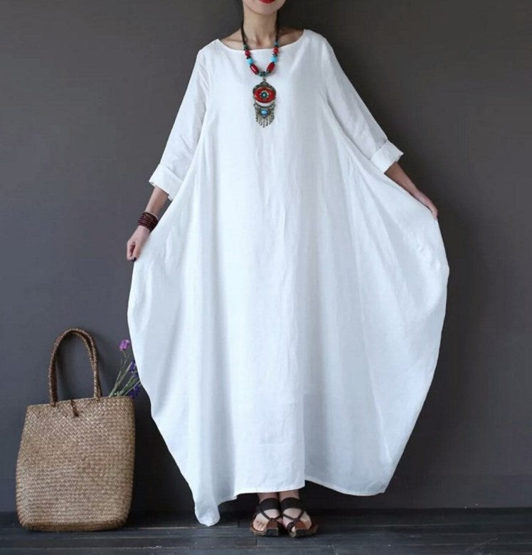 Plus Size Loose Linen Long Cozy Dresses-Maxi Dresses-Free Shipping at meselling99