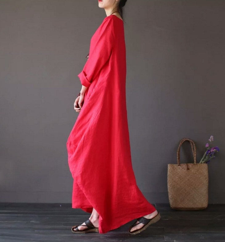 Plus Size Loose Linen Long Cozy Dresses-Maxi Dresses-Free Shipping at meselling99