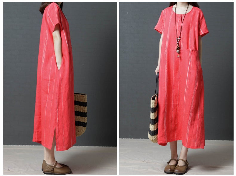 Summer Cozy Linen Plus Sizes Midi Dresses-Dresses-Free Shipping at meselling99