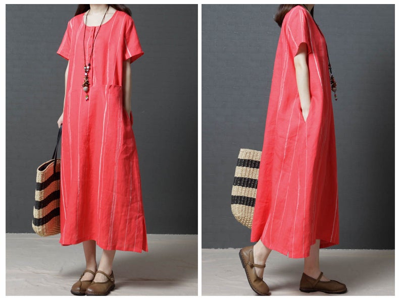 Summer Cozy Linen Plus Sizes Midi Dresses-Dresses-Free Shipping at meselling99