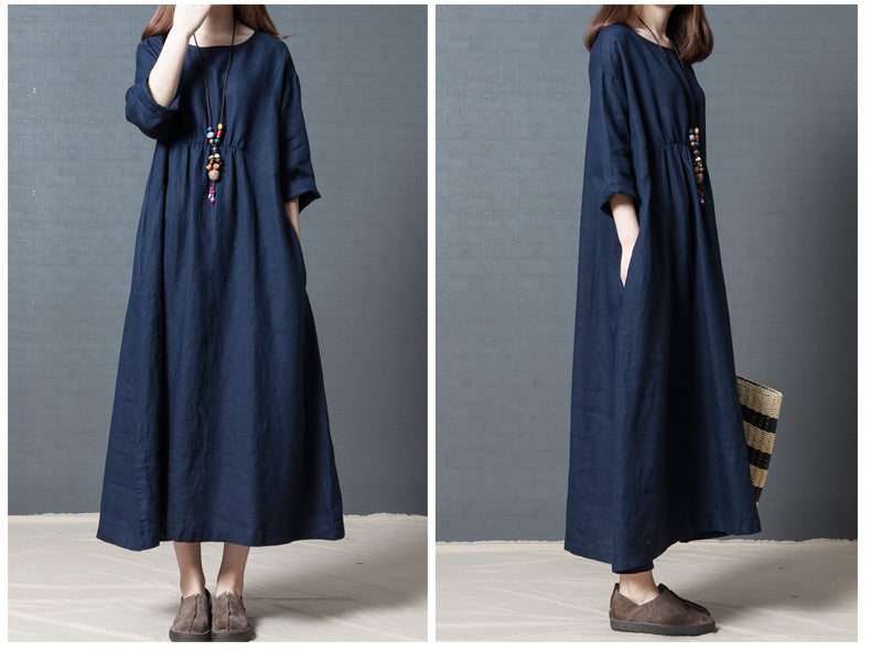 Vintage Linen Long Sleeves Dresses-Dresses-Free Shipping at meselling99