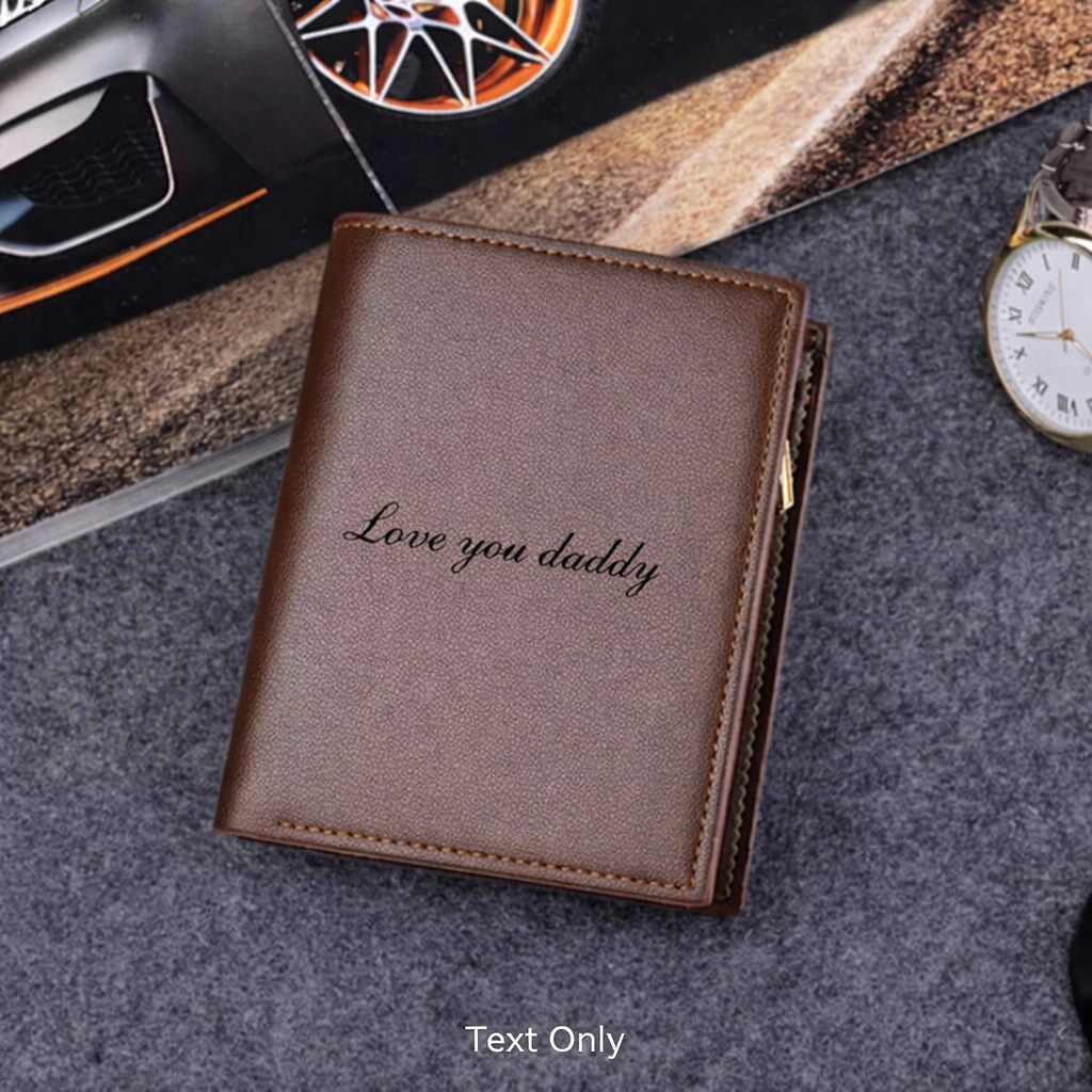 Men’s Custom Name / Photo Engraved Wallet | High-Quality PU Leather Short Purse | Personalized Gift