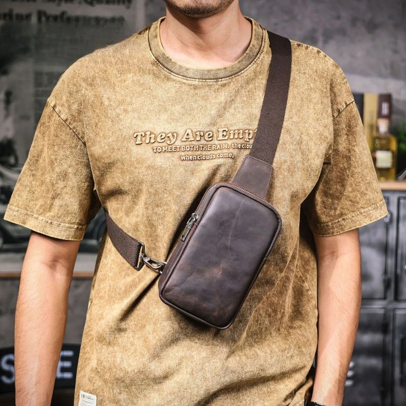 Vintage Full Grain Leather Sling Bag for Men – Premium Crossbody Chest Bag