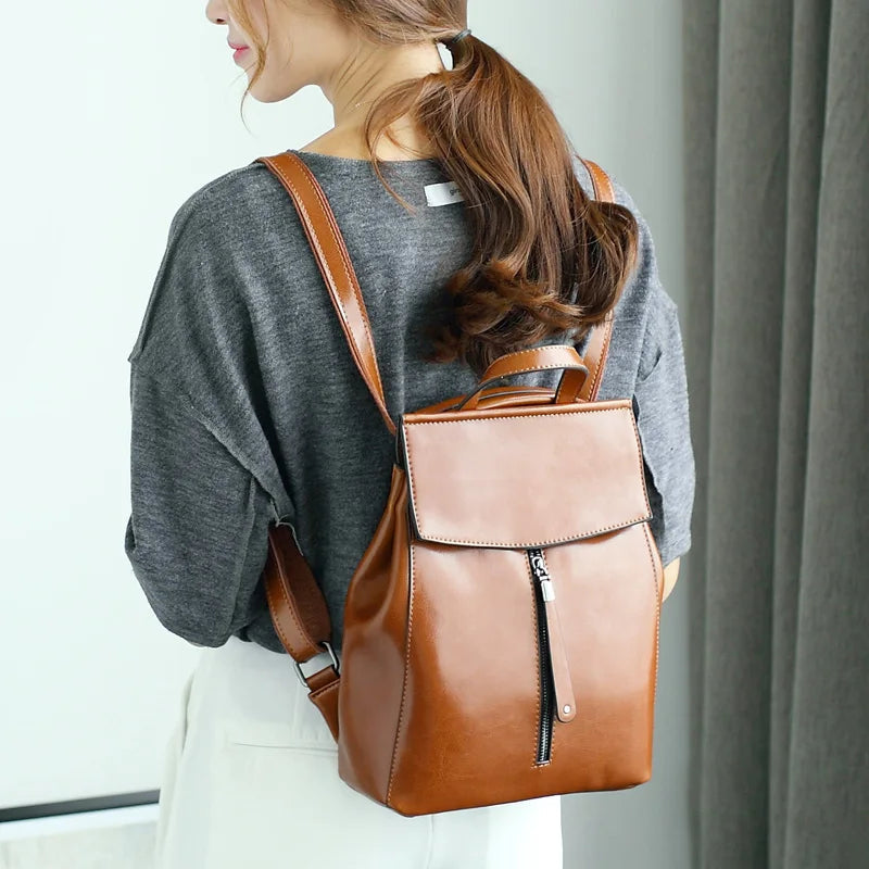 Vintage Genuine Leather Women's Backpack – Travel & Shoulder Bag