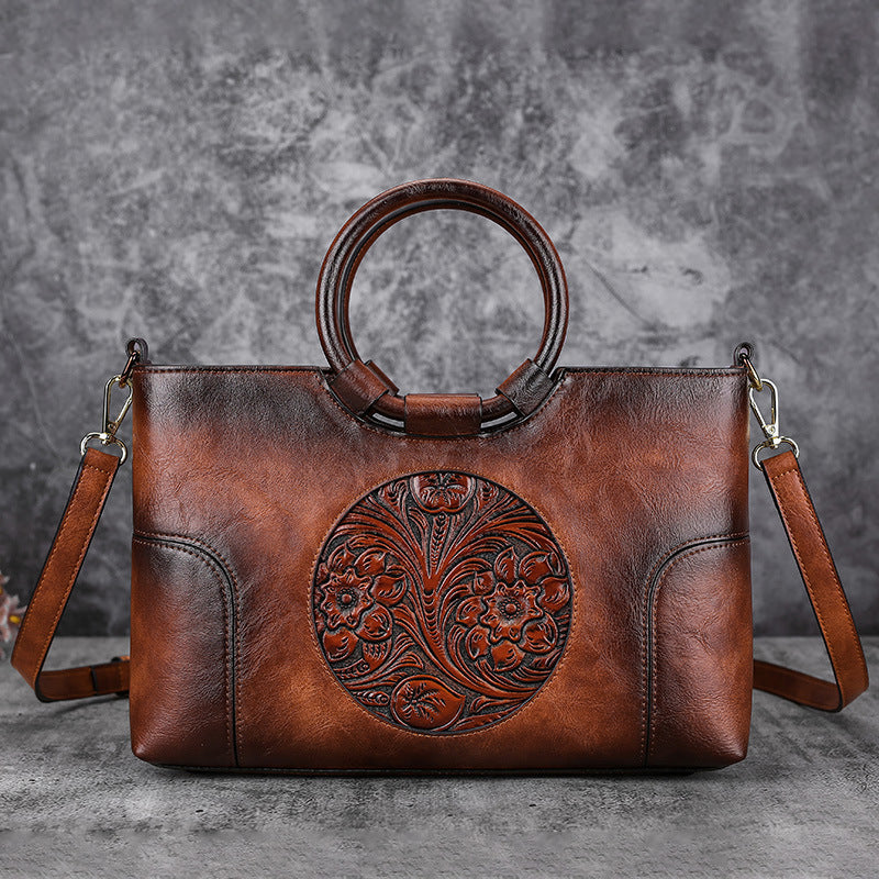 Women Retro Handmade Embossed Shoulder Bag