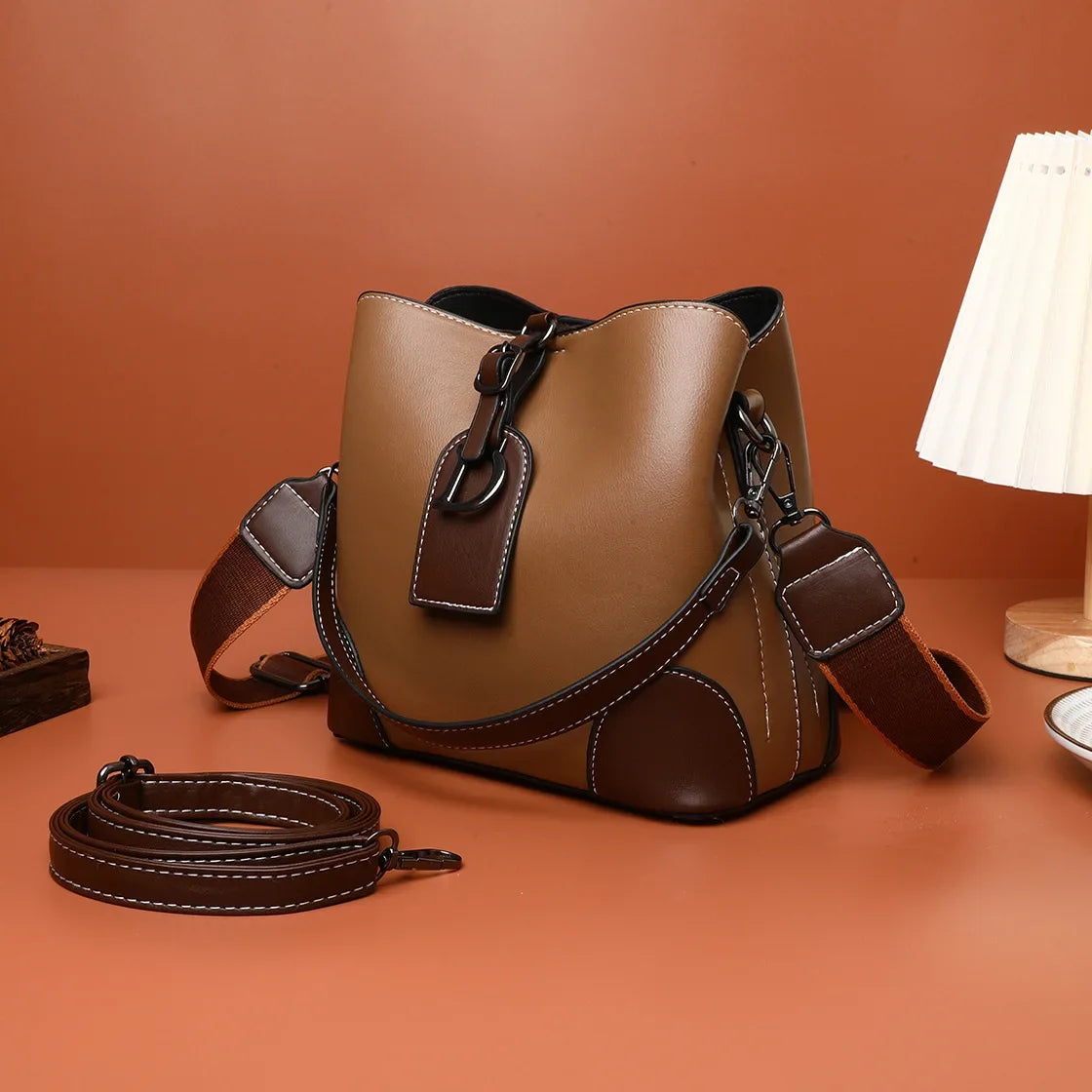 Women's Luxury Travel Bag– Retro Textured Bucket Shoulder & Crossbody Bag