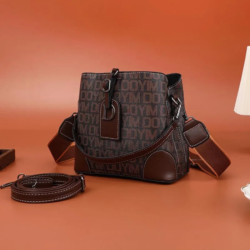 Women's Luxury Travel Bag– Retro Textured Bucket Shoulder & Crossbody Bag