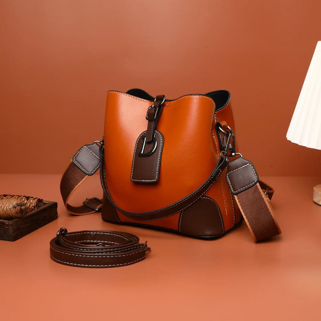 Women's Luxury Travel Bag– Retro Textured Bucket Shoulder & Crossbody Bag
