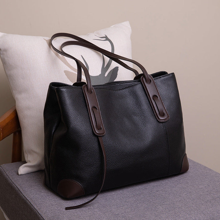 Luxury Soft Cowhide Leather Tote Bag - Women's Shoulder Handbag
