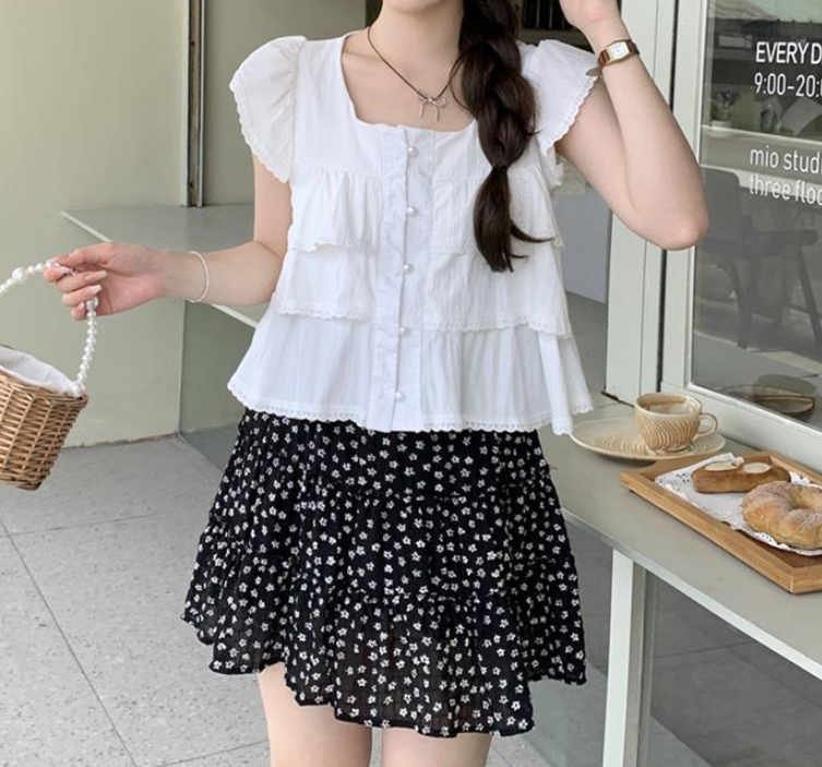 Maja Tiered Swiss Dot Button Down Top - Cream