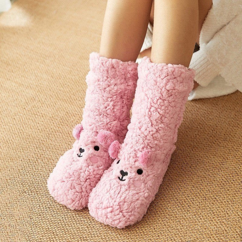 Adults Cute Cartoon Bear Coral Fleece Thick Warm Homewear Socks