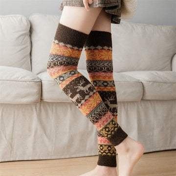 Snowflake Deer Jacquard Knee High Long Socks Cover