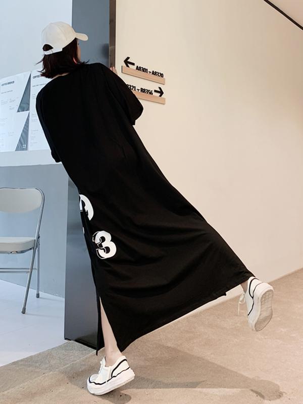 Meselling99 Original Letter Printed Split-Side Dress-Maxi Dress-Free Shipping at meselling99