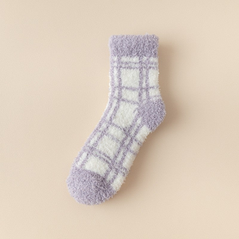 Plaid Pattern Coral Fleece Women's Socks