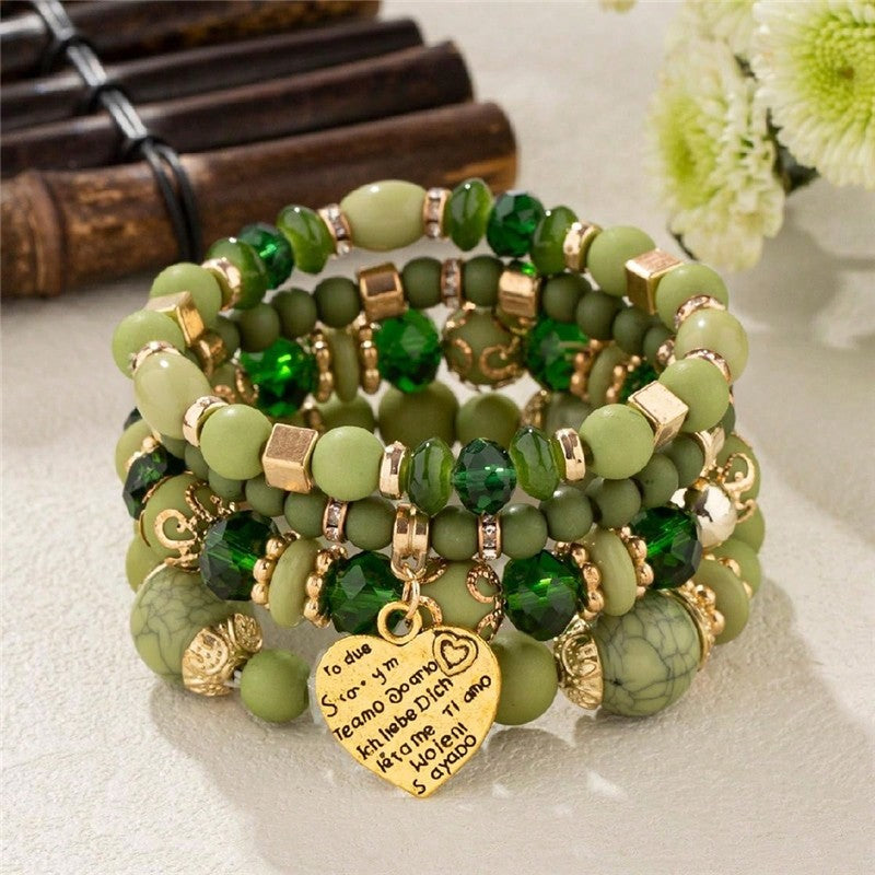 Crystal Heart Beaded Multilayer Bracelet