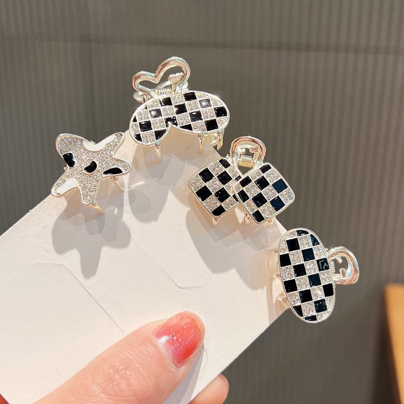 Mini Checkerboard Rhinestone Hair Claw Clip