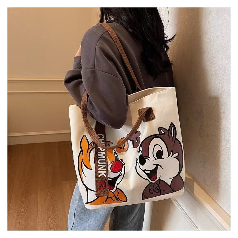 Large Capacity Canvas Shoulder Bag With Cute Cartoon Print