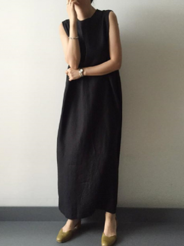 Meselling99 Simple Loose Split-side Sleeveless Long Dress-Maxi Dress-Free Shipping at meselling99