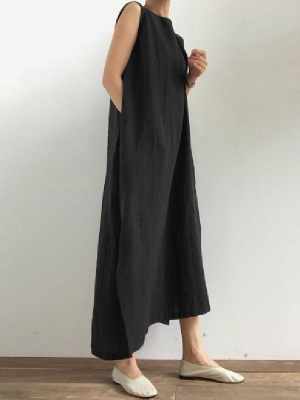 Meselling99 Simple Loose Split-side Sleeveless Long Dress-Maxi Dress-Free Shipping at meselling99